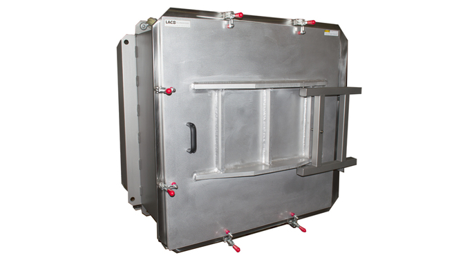36" x 36" x 36" size Vacuum Chamber with Hinged Door, angle view