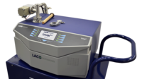 Flapper leak test chamber shown integrated with TITANTEST Leak Detector and leak test components, top angle view