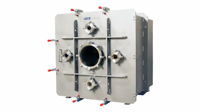 Cube High Vacuum Chamber, angled front view