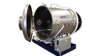 Custom Solution | Horizontal Cylindrical Thermal Vacuum (TVAC) Test System, angled view, open chamber