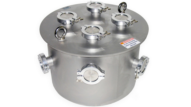 18" x 12" Vacuum Chamber with Custom Ports, front angled view