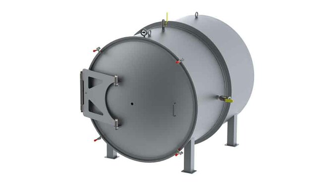 Horizontal Vacuum Chamber SS with Hinged Door, right side angle view